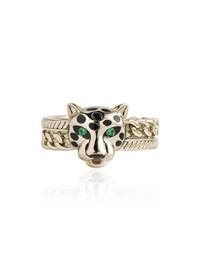 Favorite朋克风高街立体豹子戒指开口可调节镂空拼接小众高级手饰