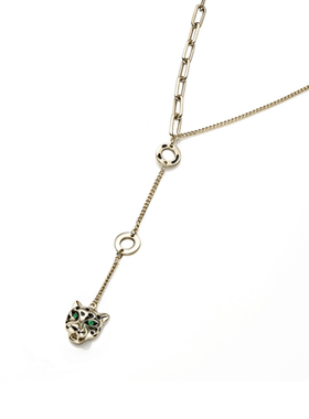 Favorite冷淡风高街潮酷豹子头项链y2k个性小众轻奢长款镀金项饰