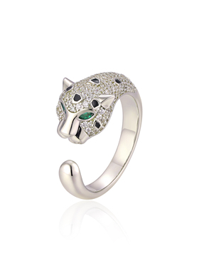 Favorite高街潮酷猎豹开口戒指女欧美风轻奢锆石微镶豹子头食指戒