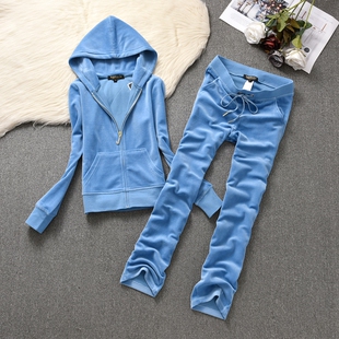 春秋juicy coconut天鹅绒运动套装女金丝绒长袖卫衣开衫连帽修身