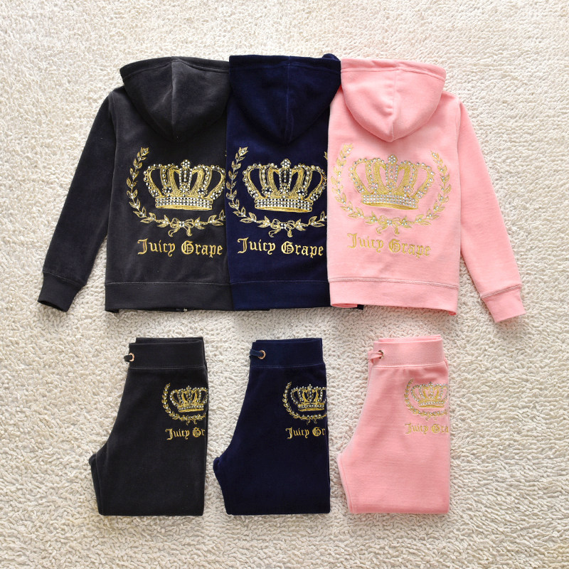 juicy coconut天鹅绒运动套装女童儿童开衫卫衣连帽金丝绒春秋款