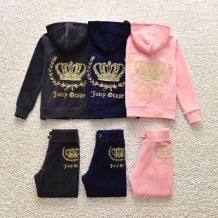 juicy coconut天鹅绒运动套装女童儿童开衫卫衣连帽金丝绒春秋款