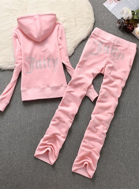 juicy coconut天鹅绒运动套装女士长袖连帽修身钻春秋金丝绒卫衣