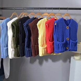 外搭短款 马甲女圆领无袖 毛衣背心1203 叠穿粗棒针织开衫 出德国单