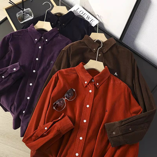 大厂来货 复古灯芯绒长袖衬衫女2026春季新款字母刺绣通勤衬衣114