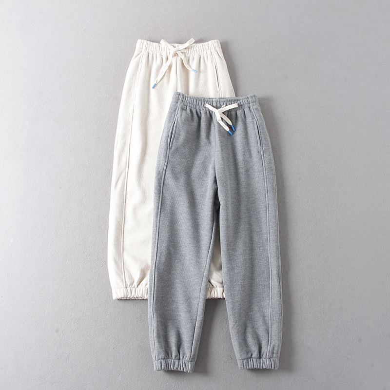 秋冬新款！女简约百搭松紧腰抽绳高克重加绒加厚运动休闲卫裤女裤