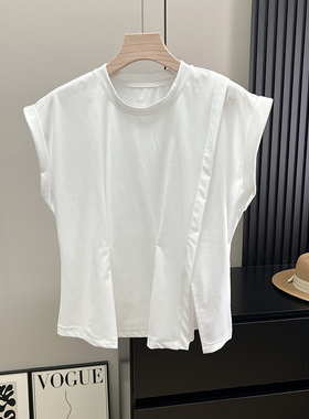 别致设计感！夏季新款时髦小众不规则开叉小飞袖T恤女上衣夏ys604