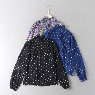 套头雪纺衫 女立领木耳边朦胧感微透长袖 门店柜子680 美国单