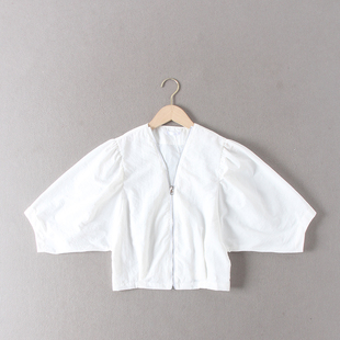早秋新款 外套小衫 气质泡泡袖 拉链上衣短款 减龄薄款 出岛国单