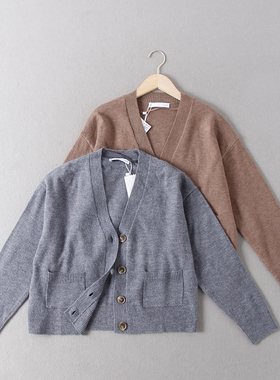 出西班牙单！24.99欧元！老钱风女V领百搭羊毛混纺长袖针织开衫