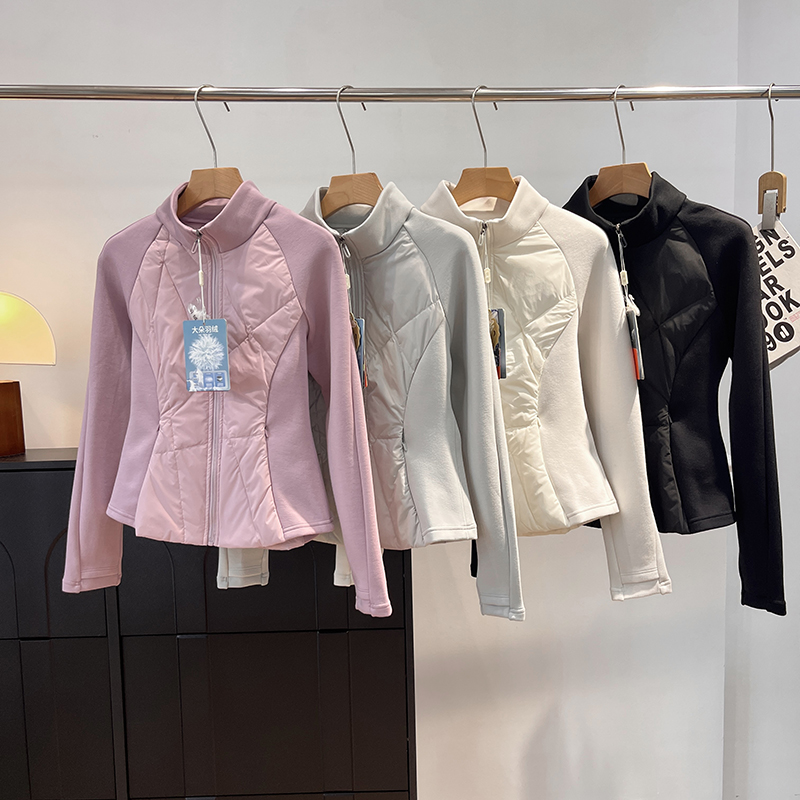 90白鸭绒 交叉线轻盈保暖羽绒服立领秋冬空气层拼接外套女jq1103