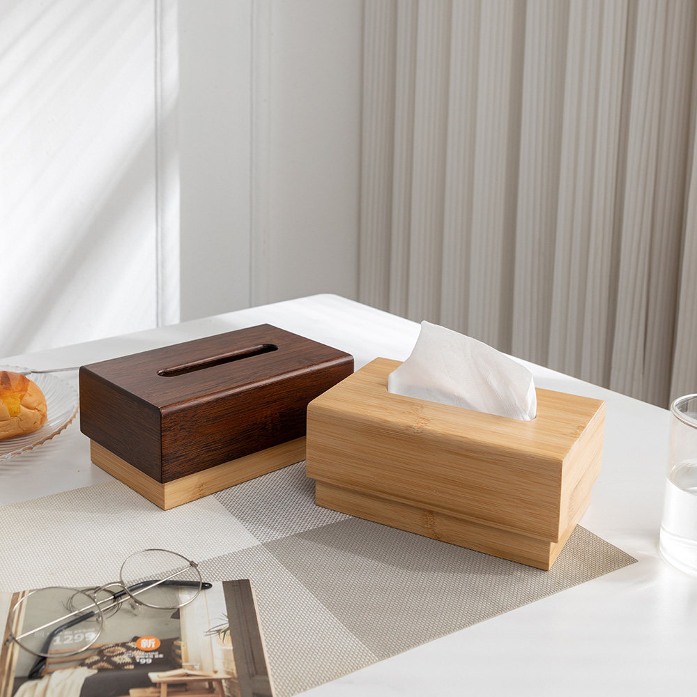 竹制纸巾盒楠竹面巾盒抽纸盒田园创意餐巾纸盒天地双盒收纳整理盒