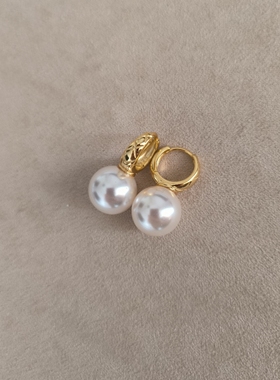 ISLA孤岛菱格小香风耳扣耳环s925银耳饰轻奢通勤施家12mm珍珠耳环