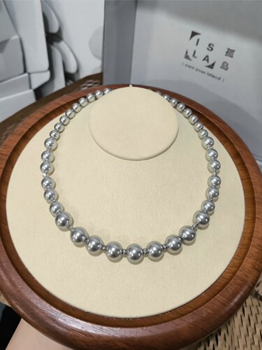 ISLA孤岛铂金灰施家珍珠塔链渐变项链8-12mm轻奢风高级感锁骨链