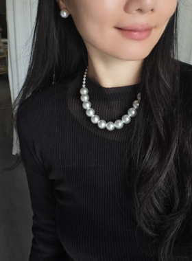 ISLA孤岛14mm人造澳白珍珠项链女法式轻奢锁骨链高级感时尚颈链