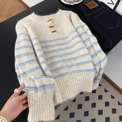 超好看牛角扣针织衫毛衣女新款