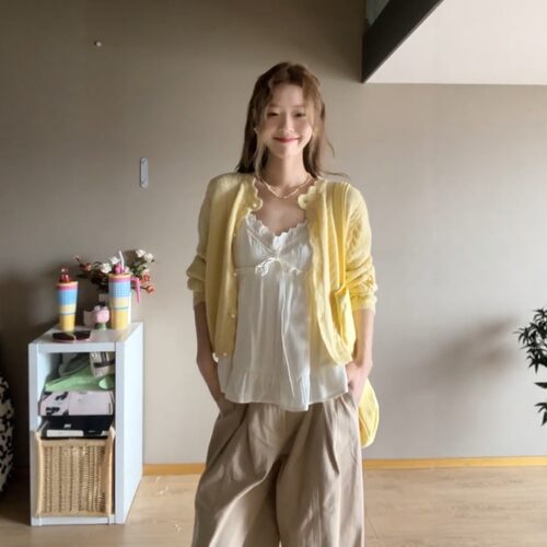 法式黄色针织开衫外套女春秋上衣