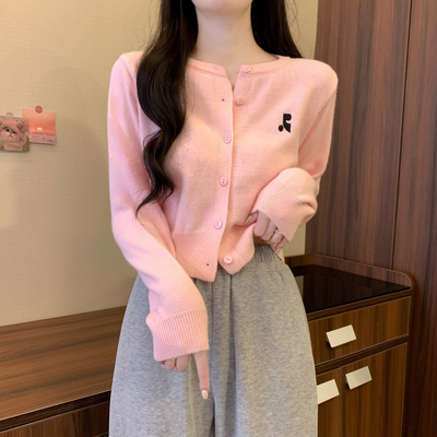 miu系少女粉色针织开衫外套