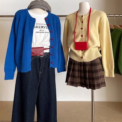 法式克莱因蓝软糯针织开衫女秋冬