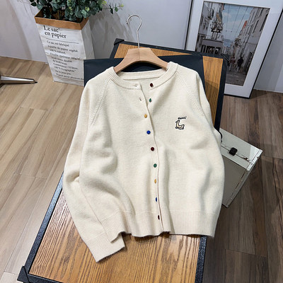 秋冬卡通刺绣针织开衫毛衣女外套