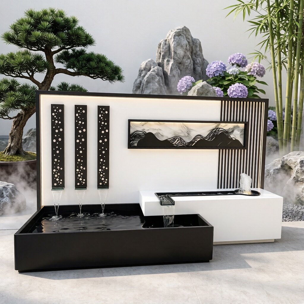 金世达不锈钢庭院水幕墙鱼池组合