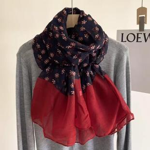 2025春秋时尚 防晒披肩外搭围脖丝巾女 碎花围巾百搭民族风复古长款