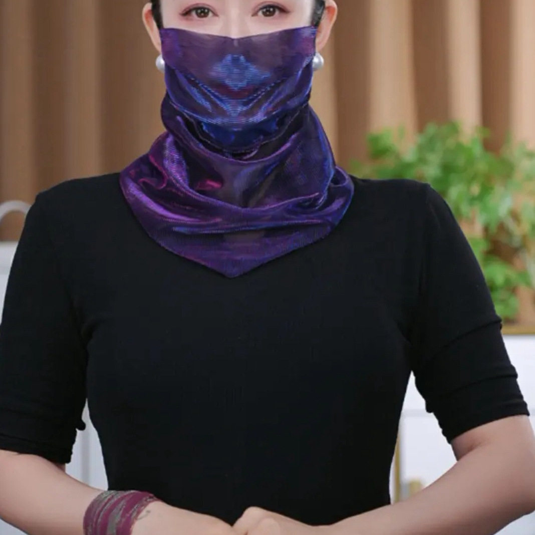 珍珠炫彩遮脸防晒面纱女时尚百搭