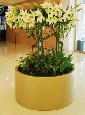 户外圆柱形玻璃钢花盆别墅庭院绿化装饰盆景摆件防水花箱62240A