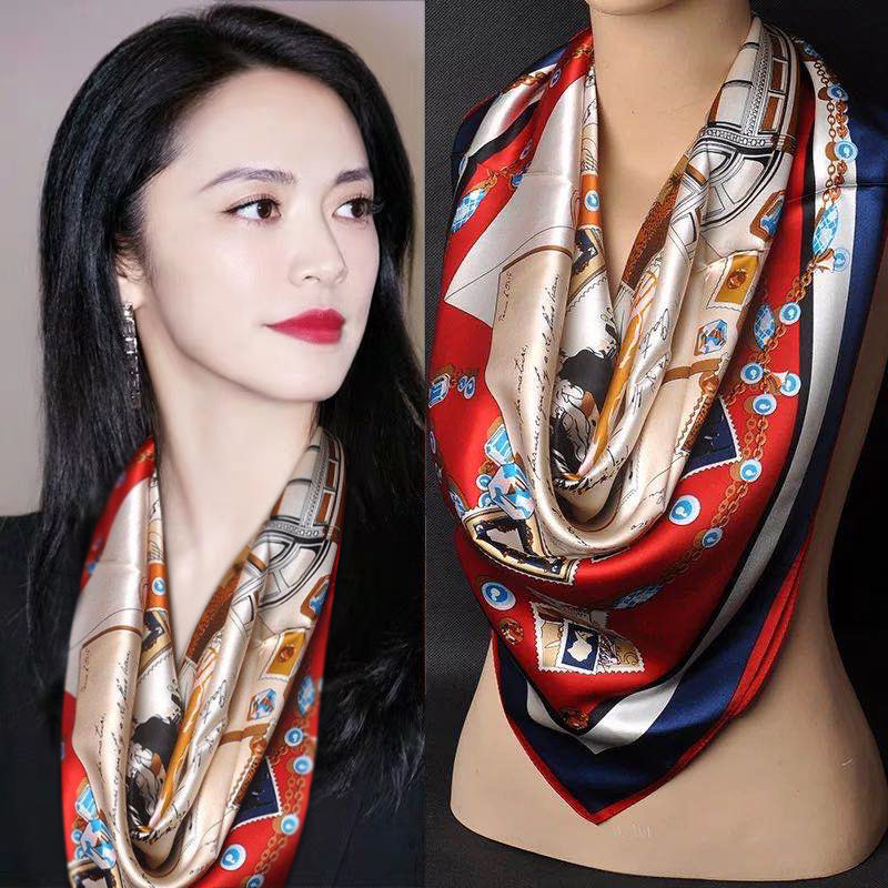 杭州丝绸丝巾秋冬季柔滑缎面手感大方巾头巾围巾女方丝巾90x90CM