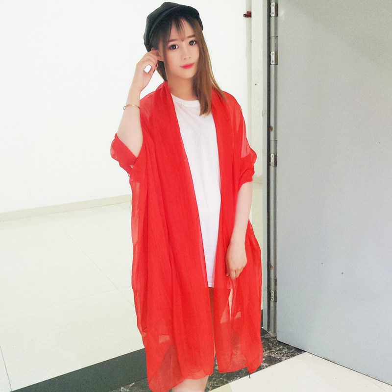 2米x0.7米大红色长款围巾女纱巾丝巾秋冬季百搭薄款中年妈妈披肩