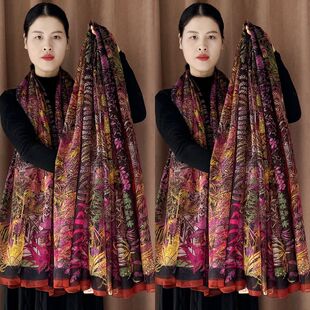 超大披肩新款优柔热带雨林百搭时尚秋冬丝巾沙滩围巾防晒气质纱巾