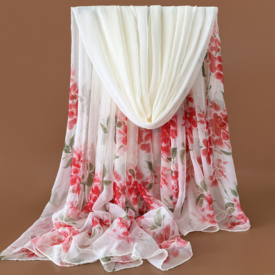 白色丝巾秋冬长款时尚围巾百搭高档披肩洋气印花沙滩妈妈纱巾防晒