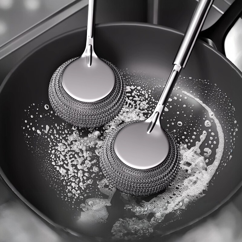 不锈钢锅刷厨房专用洗锅钢丝球刷长柄洗碗清洁刷子不伤锅刷锅神器