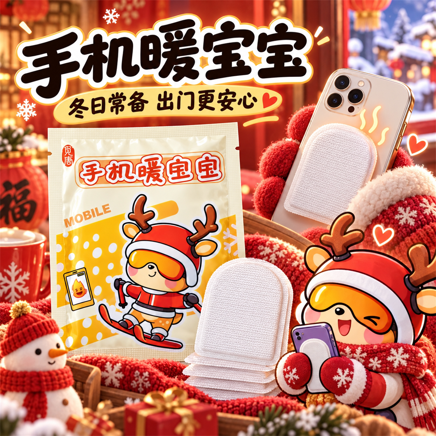手机暖宝宝防冻防关机冬天东北户外防寒套壳加热发热贴保温暖神器