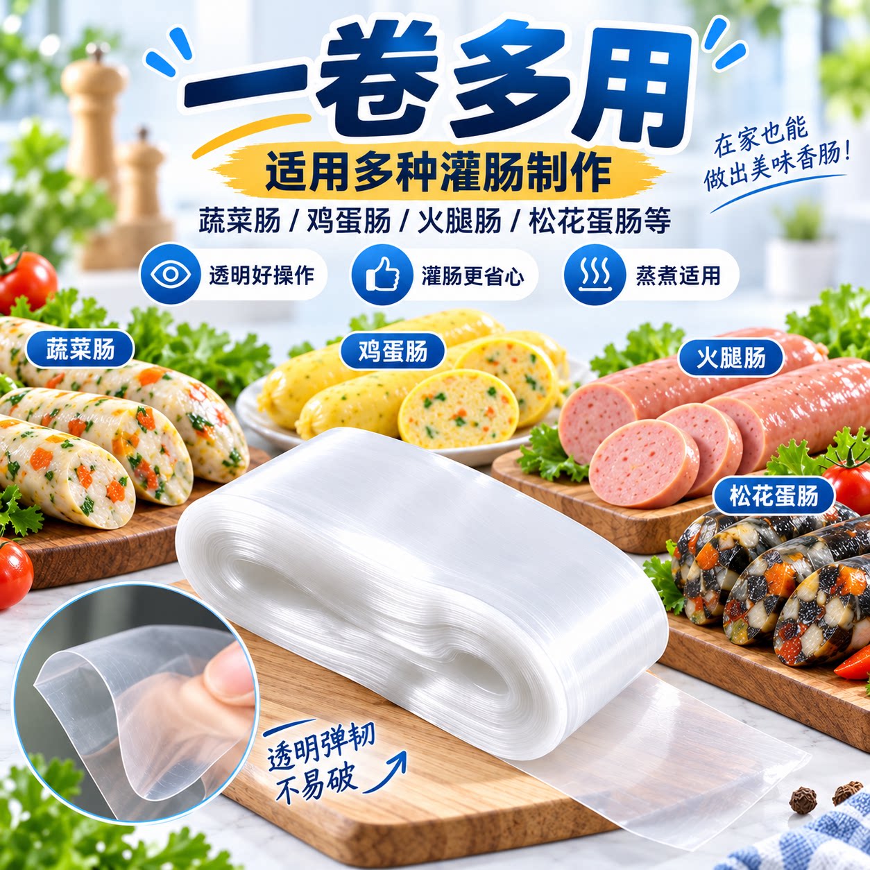 透明塑料肠衣可灌皮蛋肠鸡蛋肠火腿肠灌装猪皮冻肠衣隔热