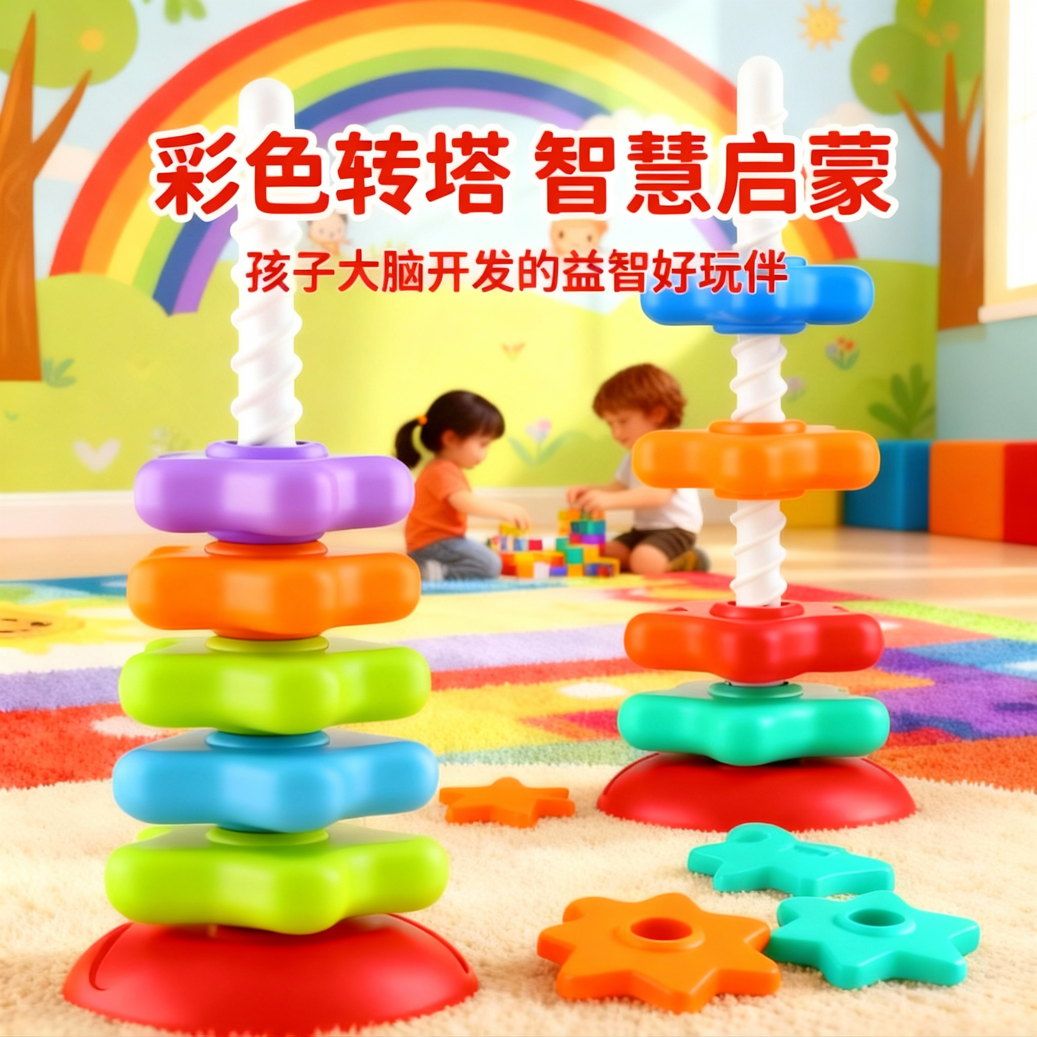 彩虹转转乐旋转叠叠乐婴儿转转塔可啃咬0一1岁宝宝玩具益智早教,玩具/童车/益智/积木/模型,叠叠圈/叠套玩具,淘宝优惠券,粉丝福利购,淘宝优惠卷