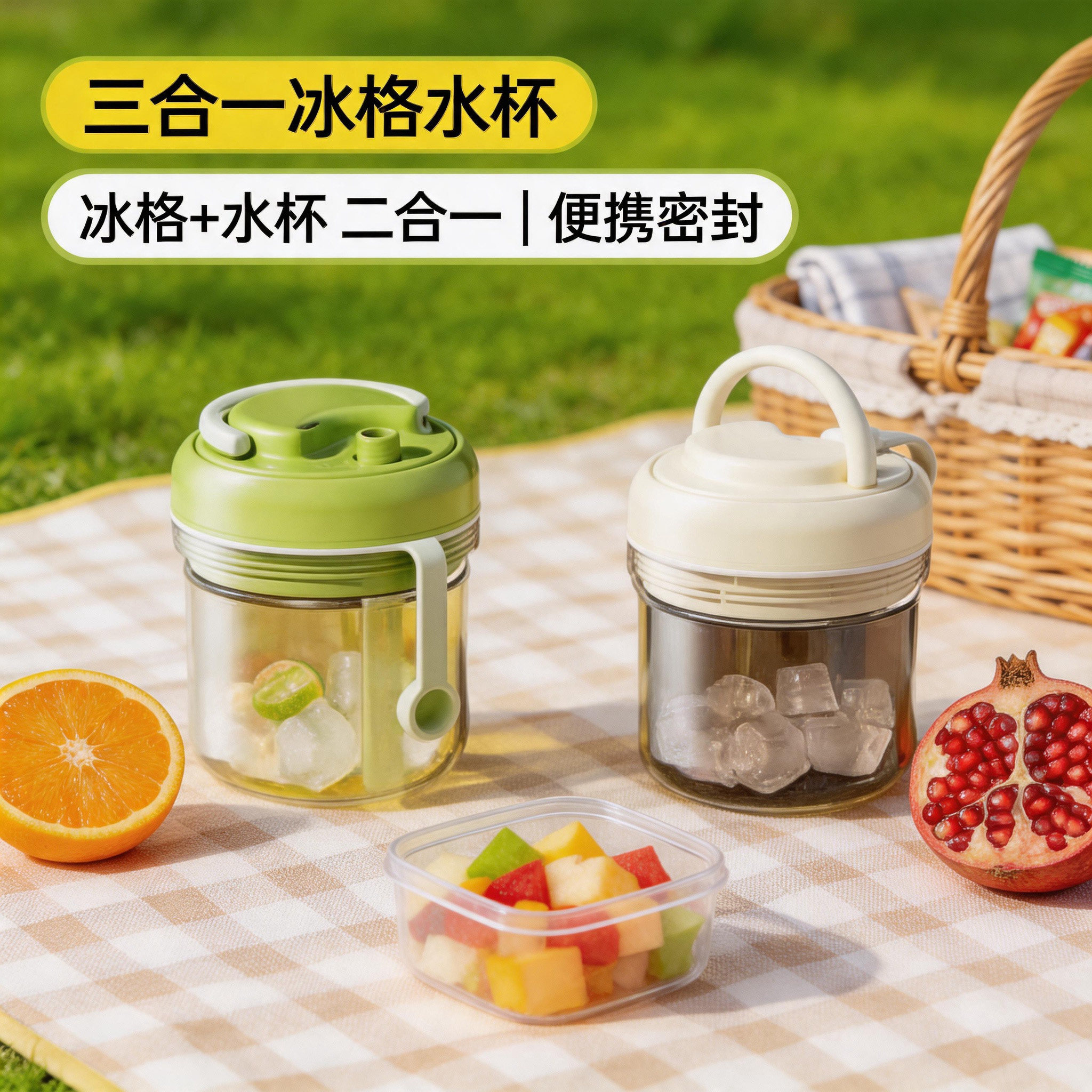 冰格水杯三合一冰块模具冰饮随行杯水壶冰盒一体按可接触制冰杯