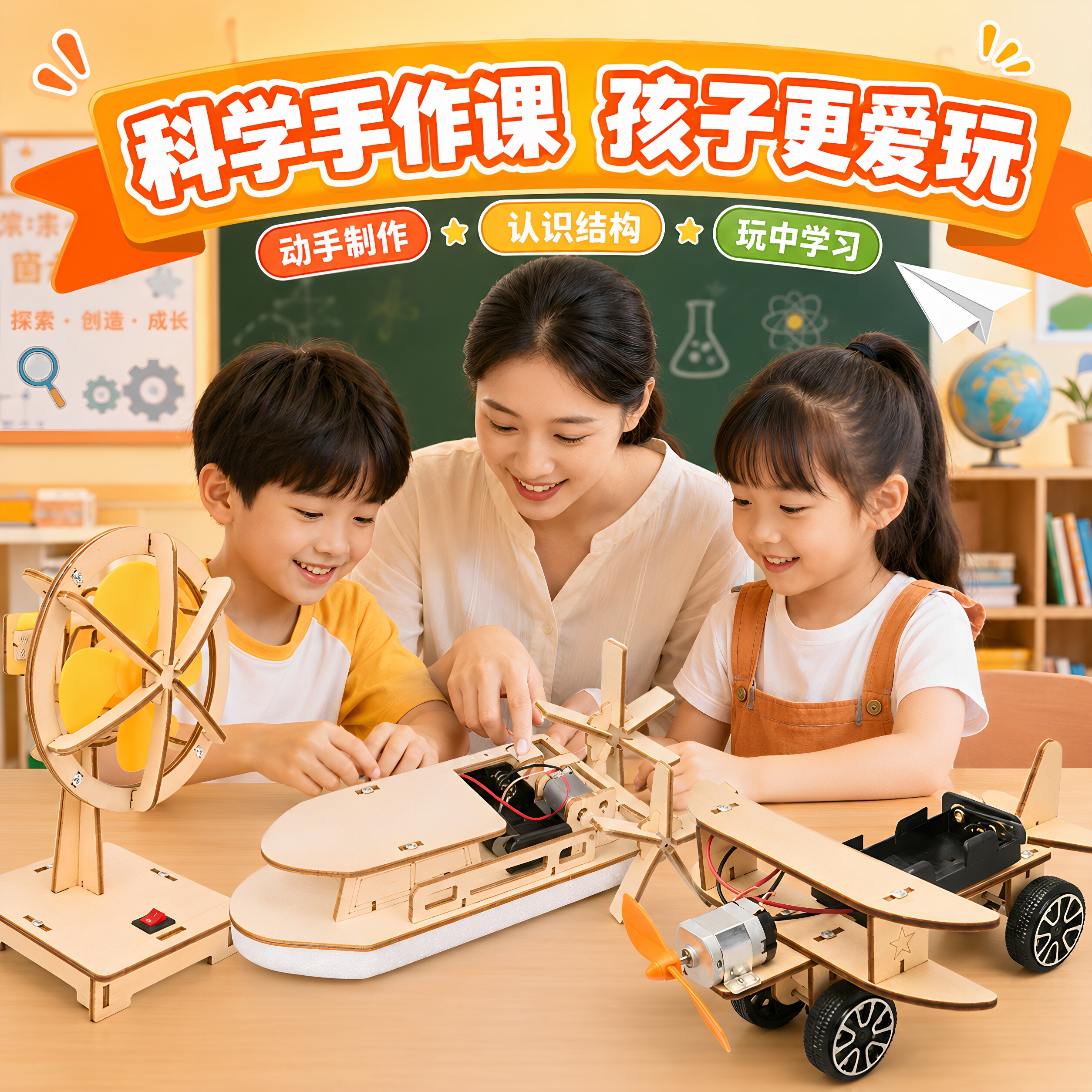 DIY科学小手工制作电动摇头风扇儿童小学生小发明玩具教具器材