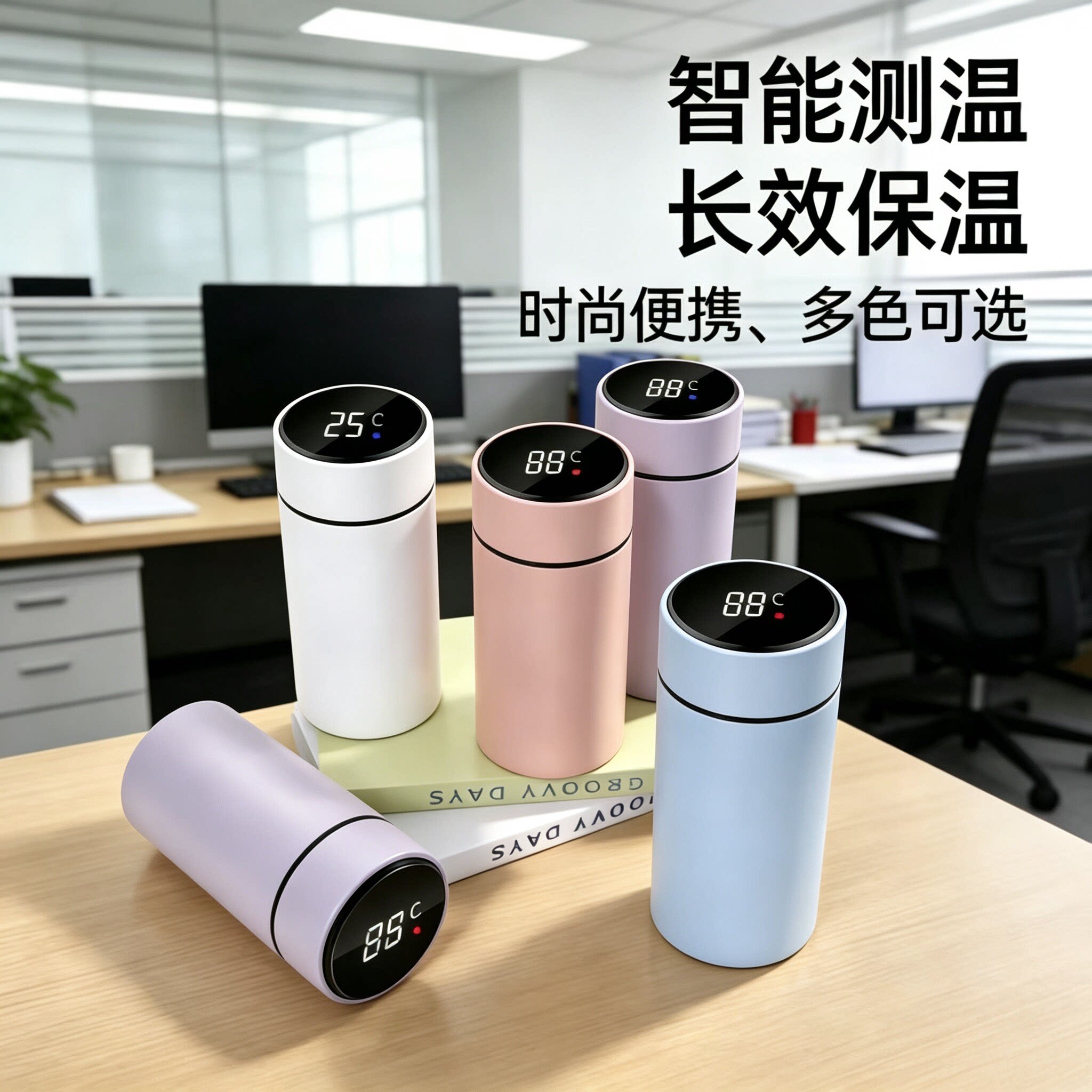 加厚不锈钢保温杯可测温