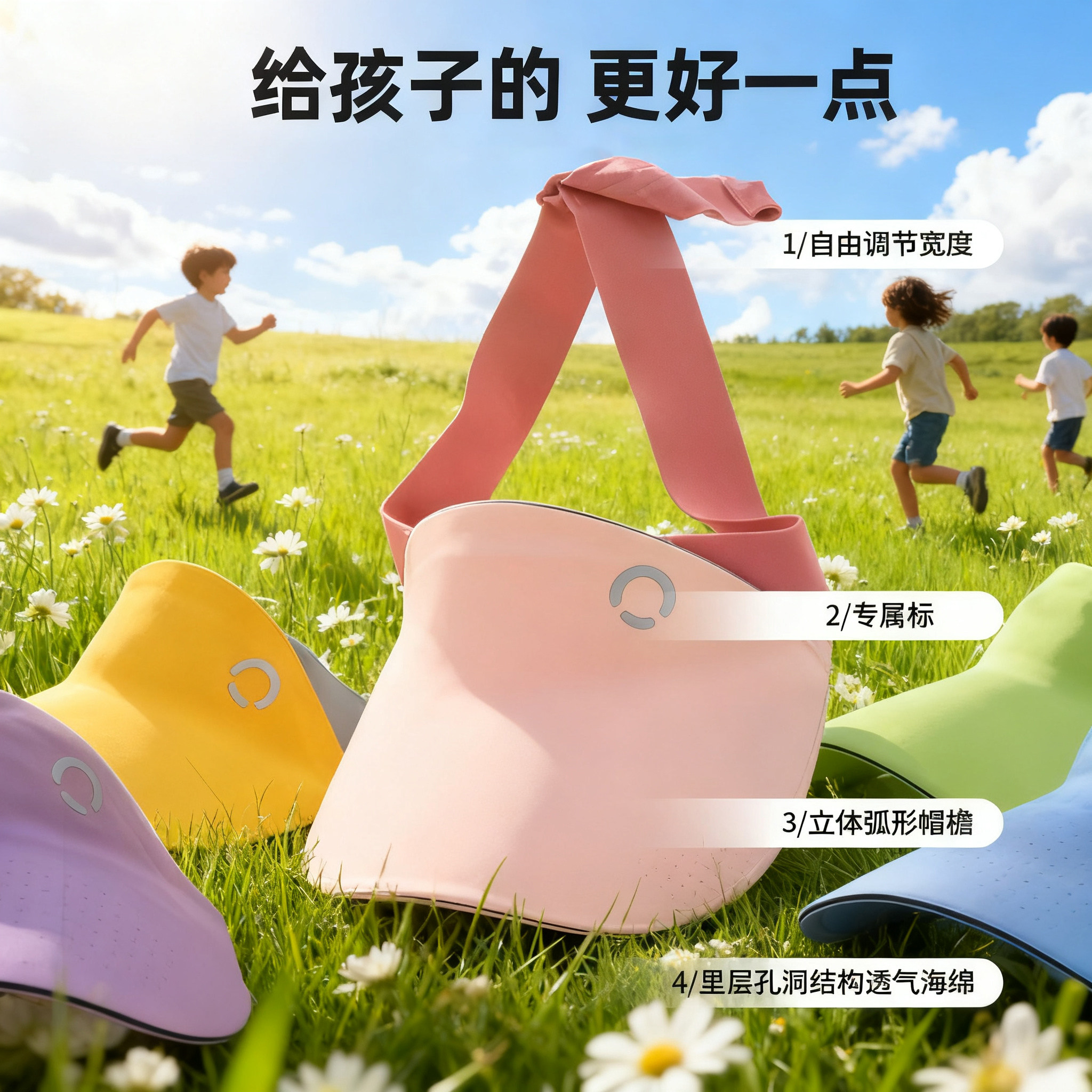 儿童遮阳帽运动户外遮阳帽子春夏季防太阳光男女童百搭空顶太阳帽图片