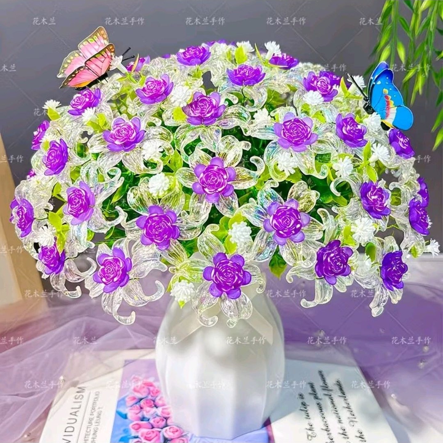 白色紫色不含花瓶卷心玫瑰客厅摆放花手工DIY手工编织花束材料包