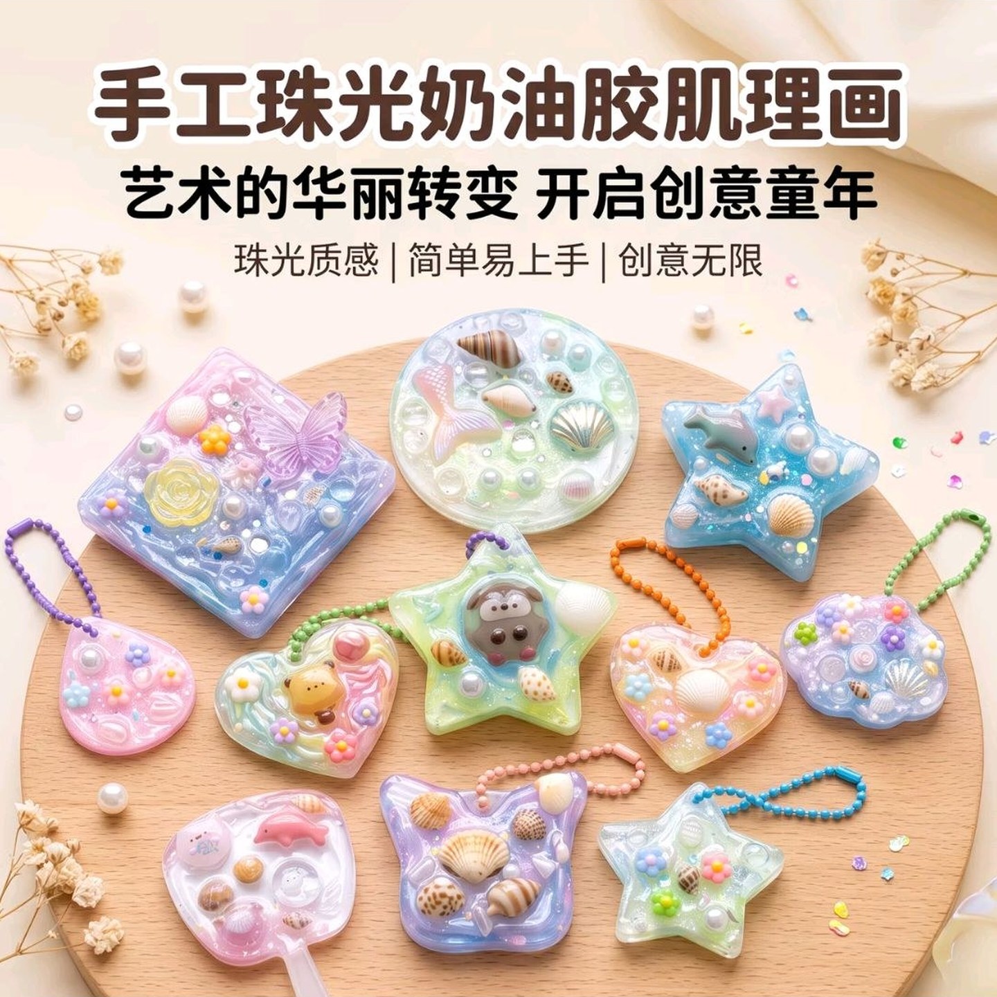 珠光奶油胶肌理画diy套装手工自制挂件晶莹剔透亲子绘图送友礼物
