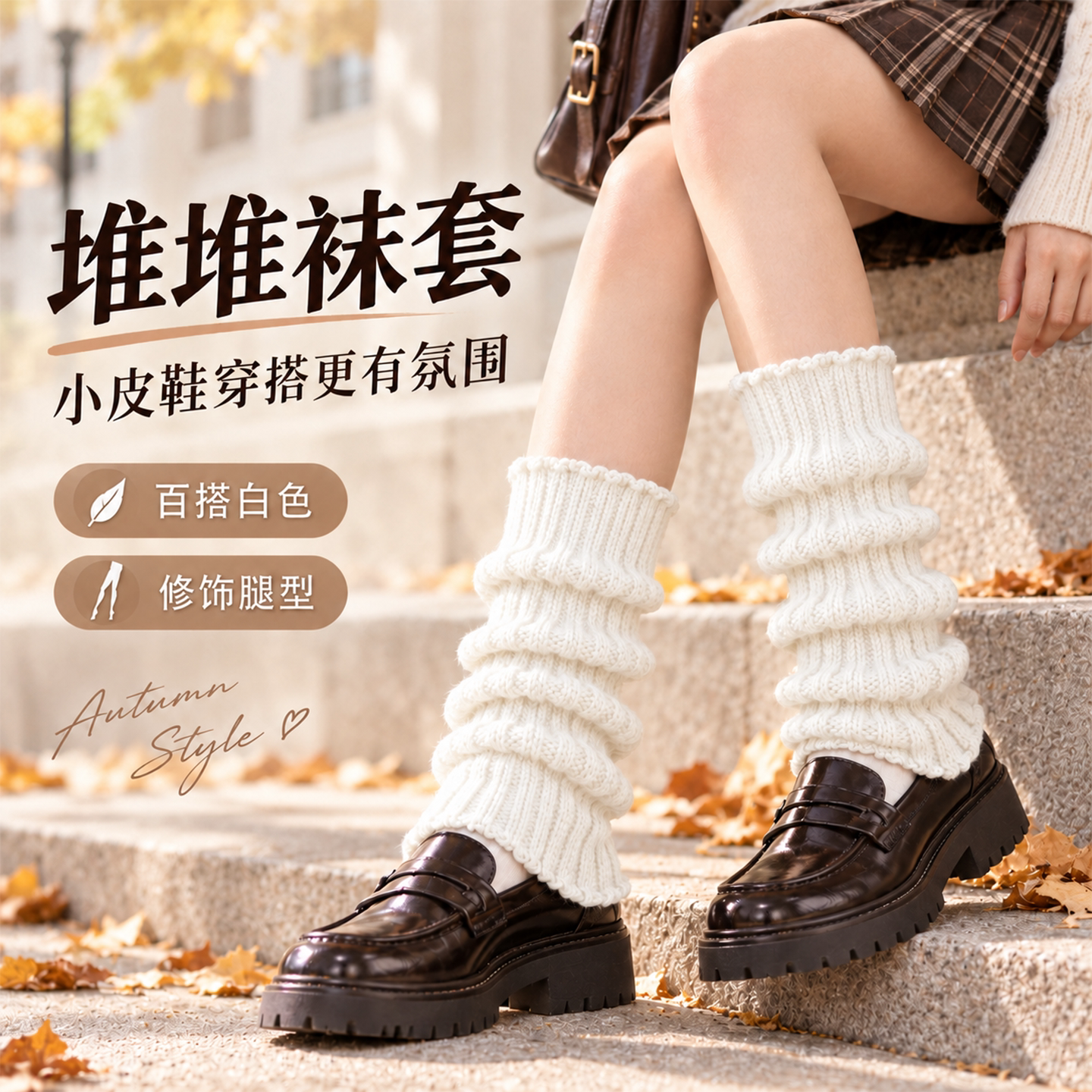 Y2K辣妹秋冬保暖针织堆堆中筒袜