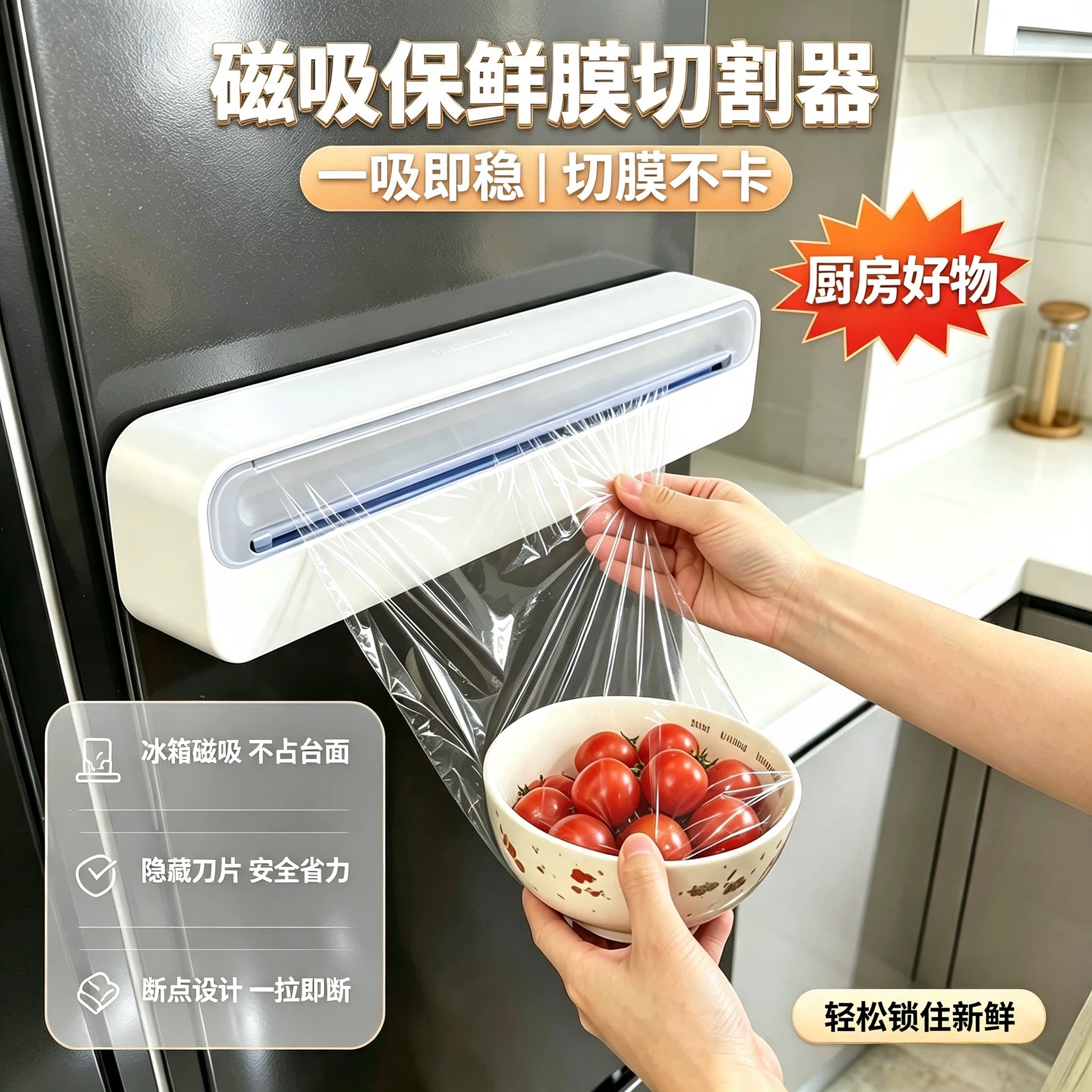 磁吸冰箱免撕滑刀保鲜膜切割器