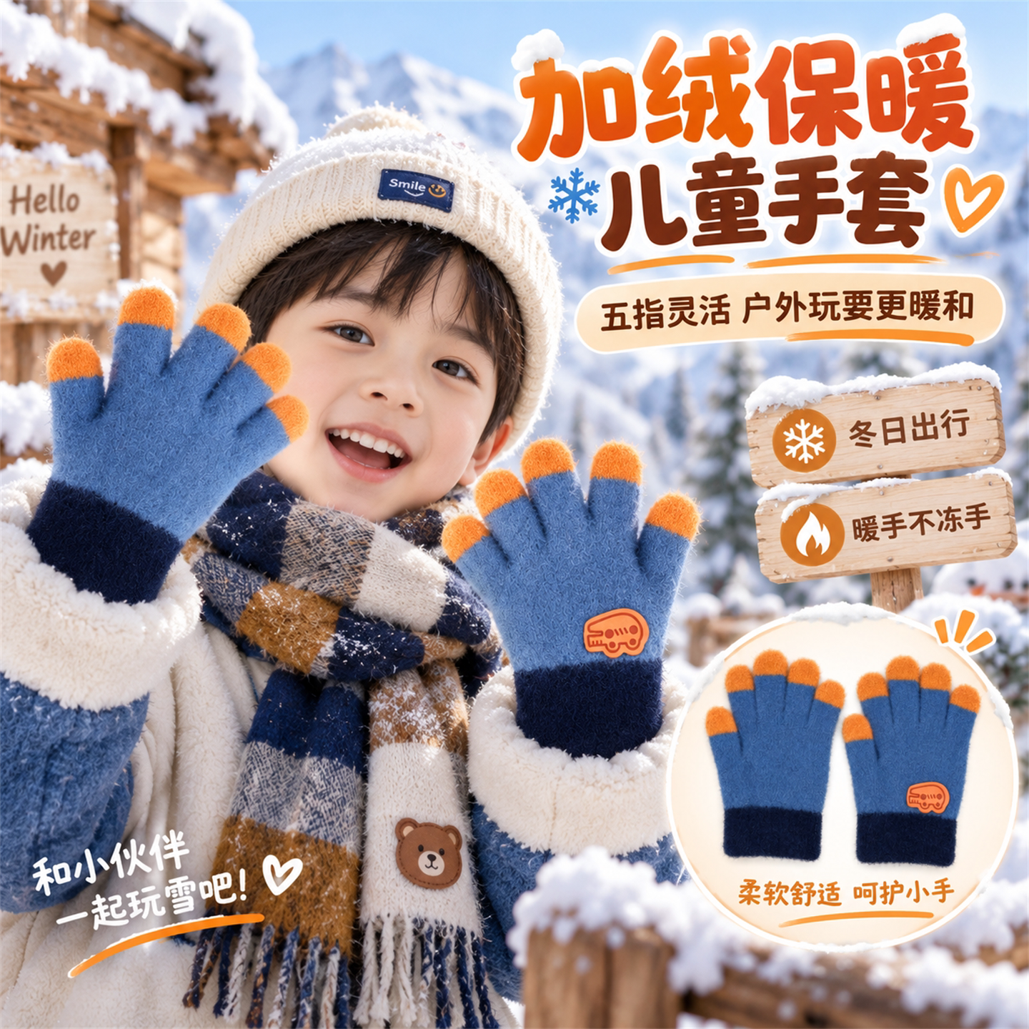 儿童手套五指保暖加厚