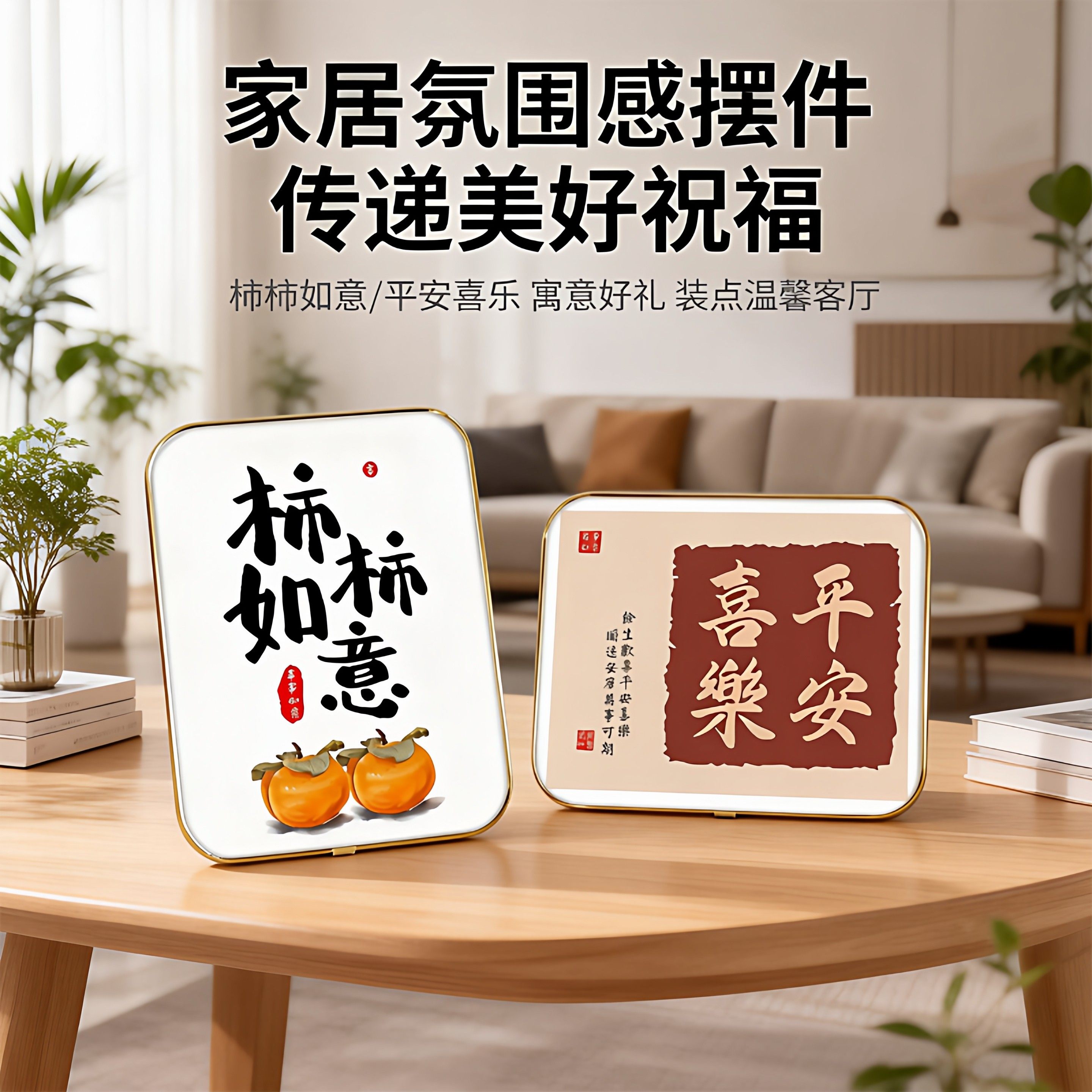 平安喜乐装饰摆件电视柜搬新家心想事成客厅卧室相框摆台柿柿如意