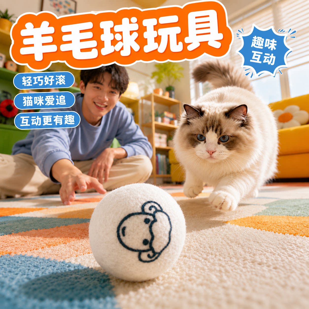 猫咪静音耐咬自嗨羊毛球玩具