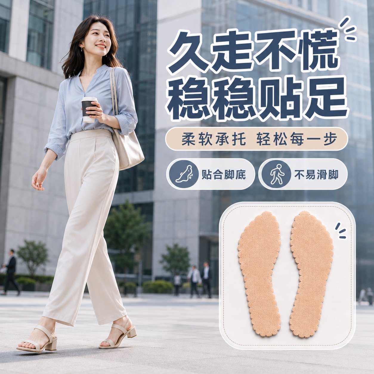 2双装女士防滑吸汗透气七分鞋垫