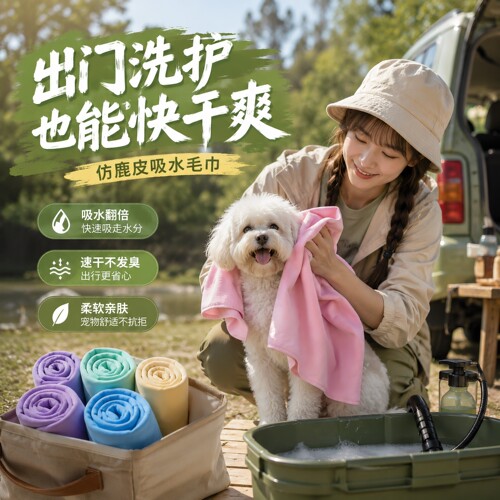 狗狗洗澡吸水毛巾宠物速干鹿皮巾加厚大号强力猫猫不粘毛专用浴巾