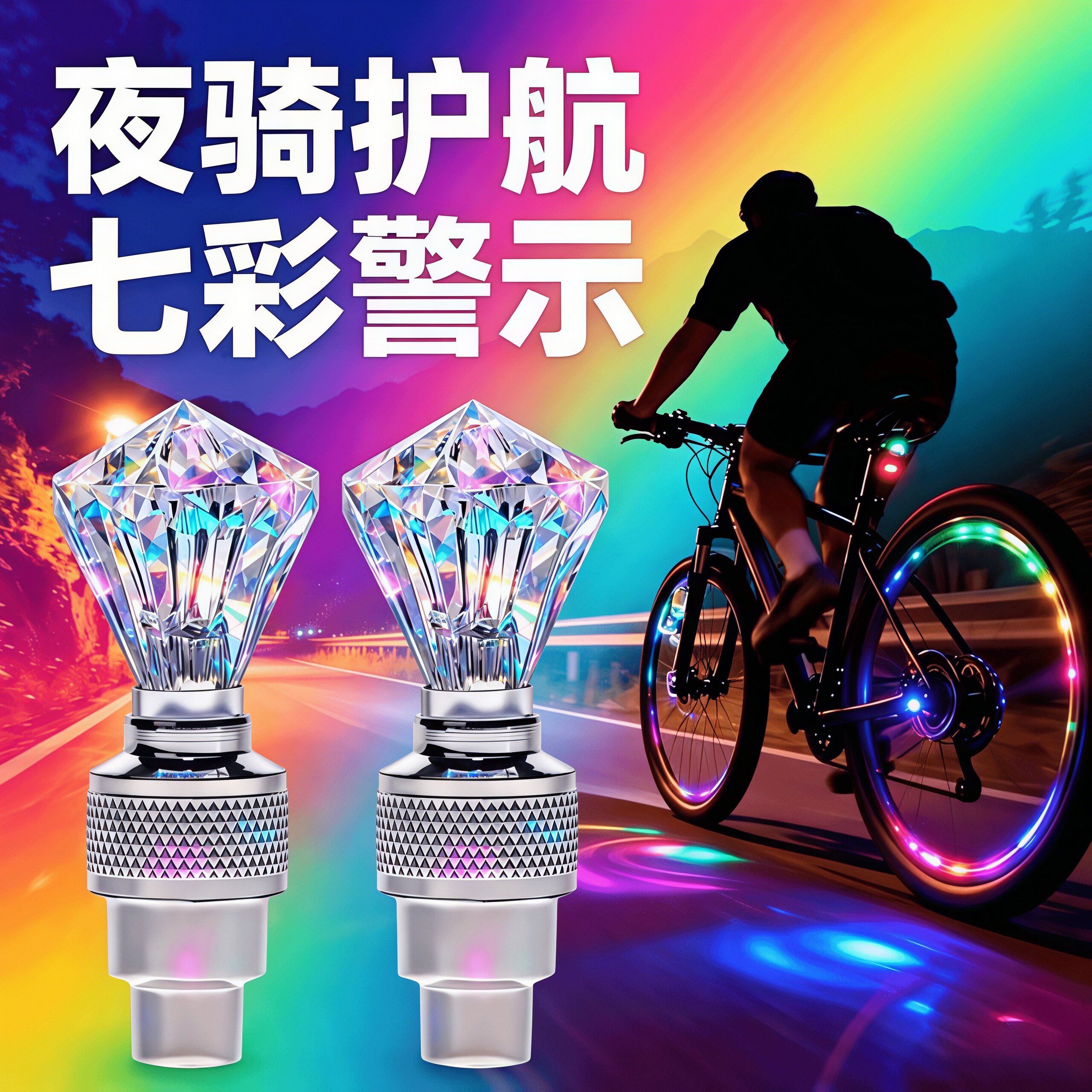 自行车摩托车汽车山地车电动车轮毂风火轮七彩轮胎灯气气门嘴灯